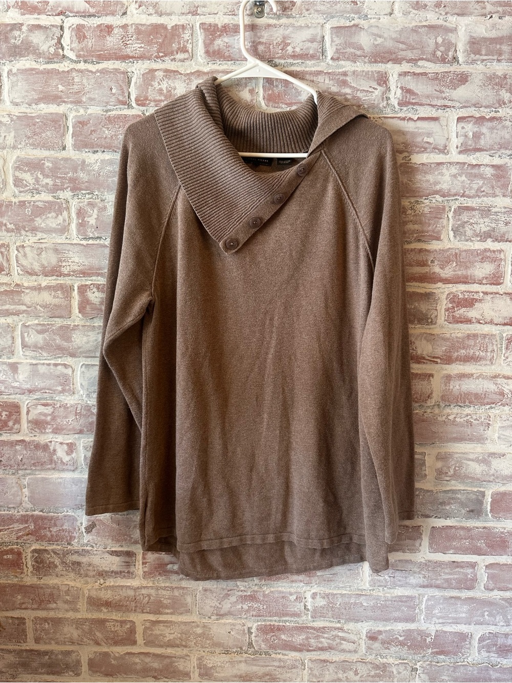 JEANNE PIERRE Brown Cowl Neck Button-Accent Sweater